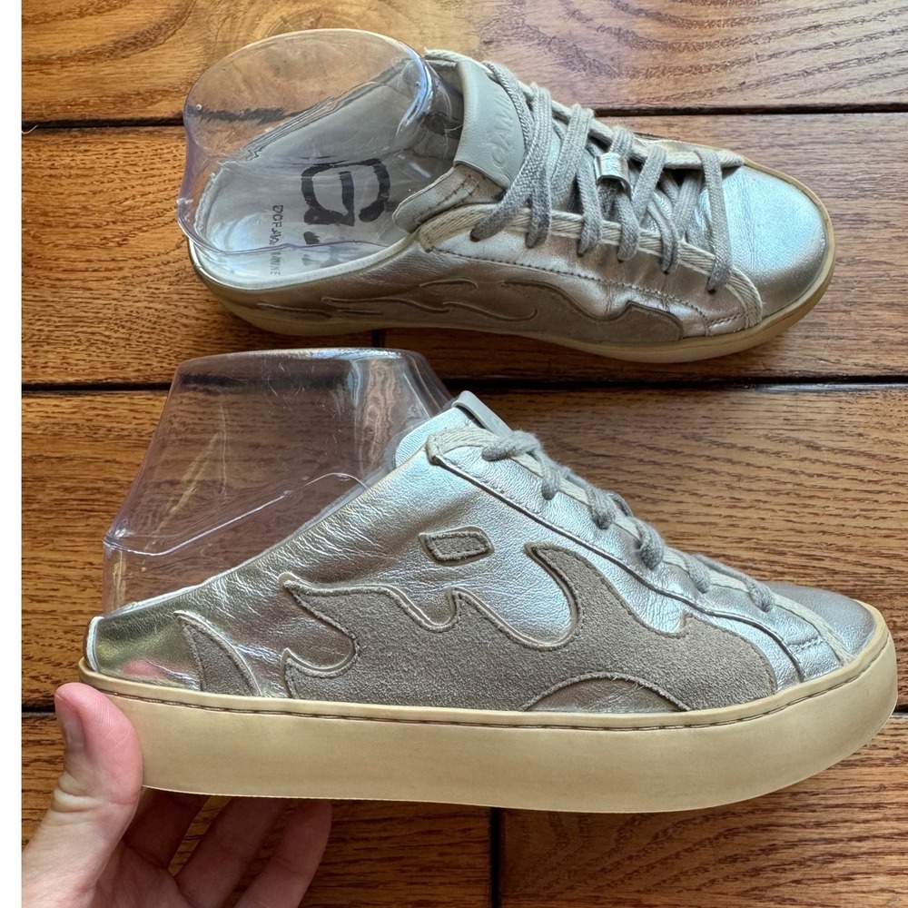 Bibi Lou X Anthropologie 35 / 5 Gamin Dopamine Sneakers Slip On Metallic Silver